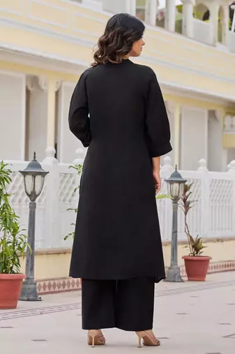 Black printed cotton kurta trouser set