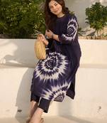 Blue printed cotton kurta trouser set