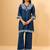 Blue embroidered linen kurta trouser set