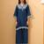 Blue embroidered linen kurta trouser set