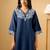 Blue embroidered linen kurta trouser set
