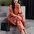 Orange printed viscose rayon kurta trouser set
