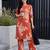 Orange printed viscose rayon kurta trouser set