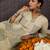 Beige printed cotton kurta trouser set