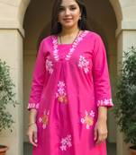Pink embroidered cotton kurta trouser set