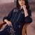Navy blue embroidered cotton kurta trouser set