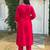 Red embroidered liva kurta trouser set