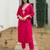 Red embroidered liva kurta trouser set