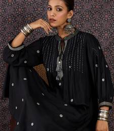 Black embroidered viscose rayon kurta trouser set