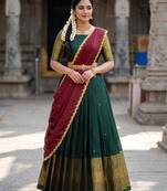South Indian Style Semi-Stitched Half Saree with Blouse and Dupatta