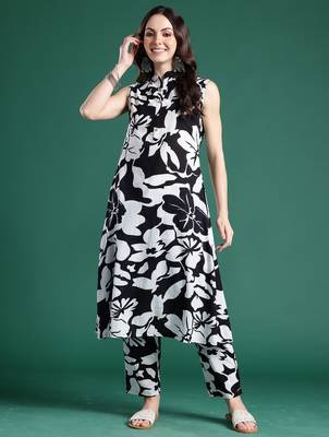 Black printed cotton kurta trouser set 4