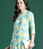 Off white printed viscose rayon kurta trouser set