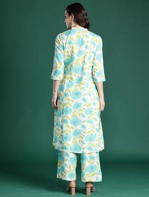 Off white printed viscose rayon kurta trouser set 2