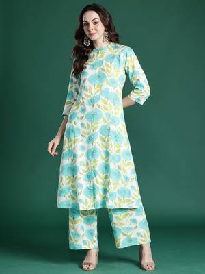 Off white printed viscose rayon kurta trouser set 4