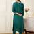Teal embroidered silk kurta trouser set