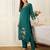 Teal embroidered silk kurta trouser set