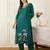 Teal embroidered silk kurta trouser set