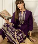 Purple printed cotton kurta trouser set