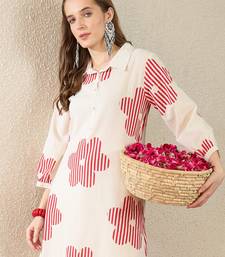 White printed cotton kurta trouser set