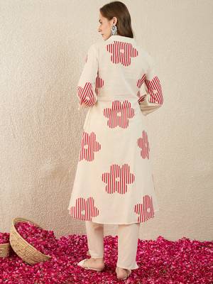 White printed cotton kurta trouser set 3