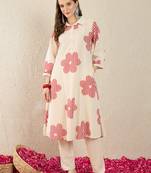 White printed cotton kurta trouser set