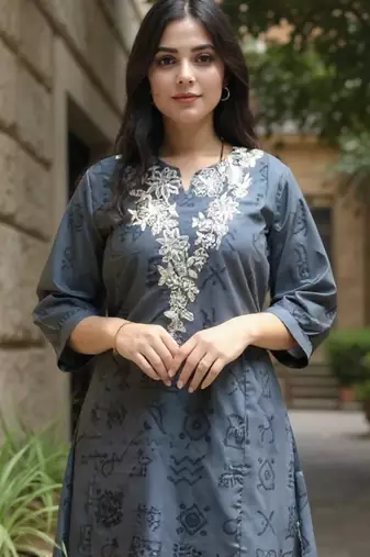 Grey embroidered chinon kurta trouser set