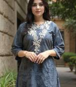 Grey embroidered chinon kurta trouser set