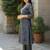 Grey embroidered chinon kurta trouser set