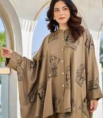 Grey printed viscose rayon kurta trouser set