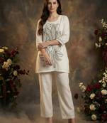 White embroidered cotton kurta trouser set