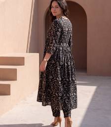 Black printed cotton kurta trouser set