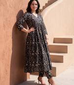 Black printed cotton kurta trouser set