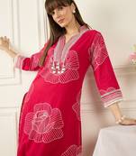 Pink printed cotton kurta trouser set