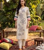 White embroidered cotton kurta trouser set