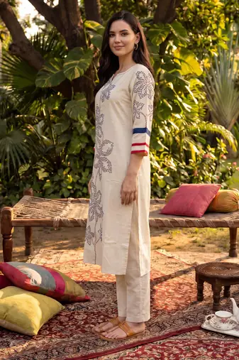 White embroidered cotton kurta trouser set