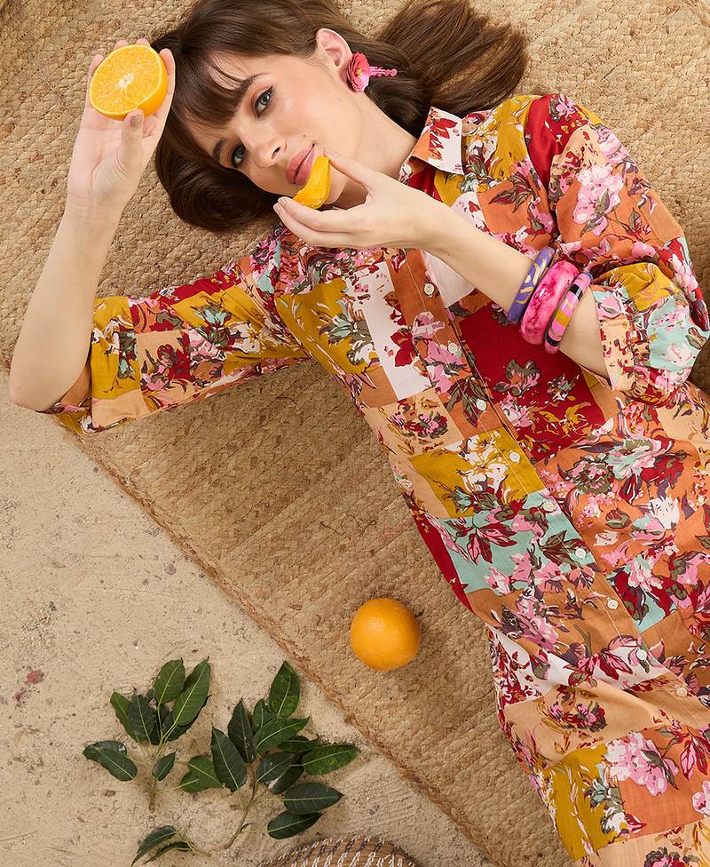 Multicolor printed cotton kurta trouser set