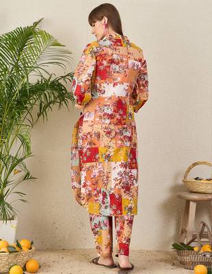 Multicolor printed cotton kurta trouser set 2