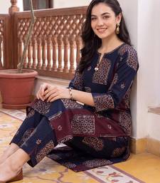 Blue printed cotton kurta trouser set