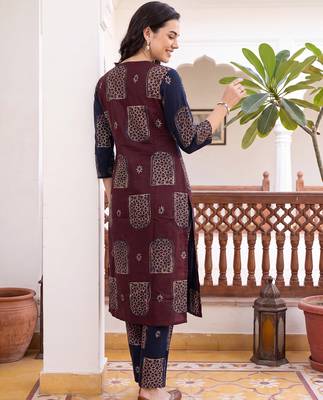 Blue printed cotton kurta trouser set 3