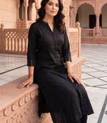 Black printed cotton kurta trouser set