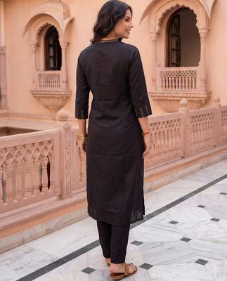 Black printed cotton kurta trouser set 3
