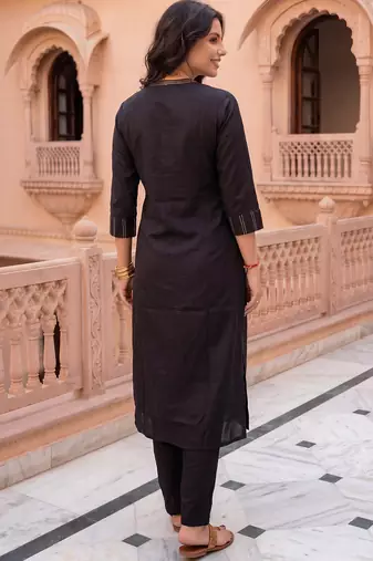 Black printed cotton kurta trouser set