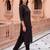 Black printed cotton kurta trouser set