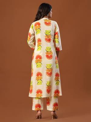 White printed cotton kurta trouser set 2