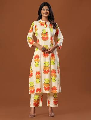 White printed cotton kurta trouser set 3