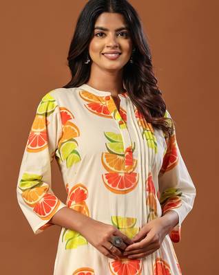 White printed cotton kurta trouser set 4