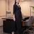 Black printed viscose rayon kurta trouser set