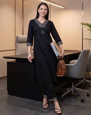 Black printed viscose rayon kurta trouser set 3