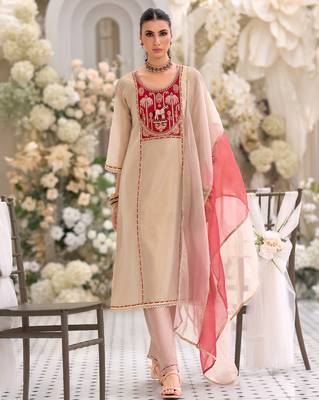 Blue embroidered cotton kurta trouser set 1