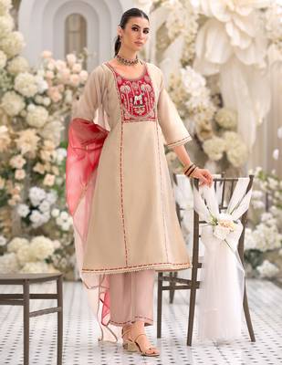 Blue embroidered cotton kurta trouser set 3